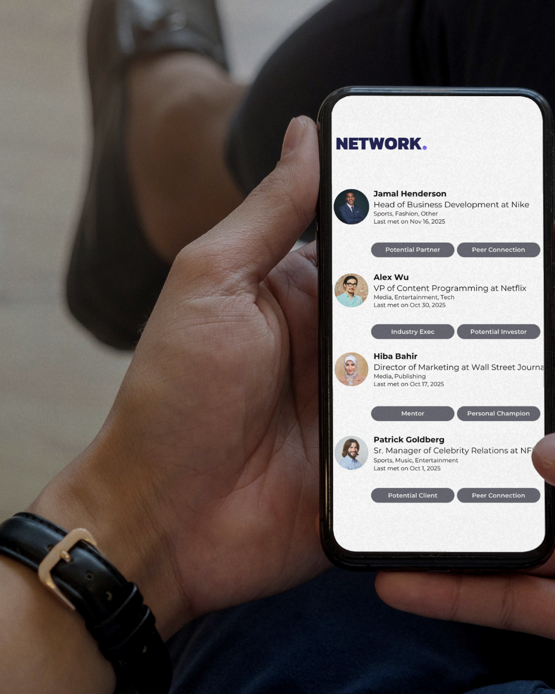 Arena connections displayed on a phone