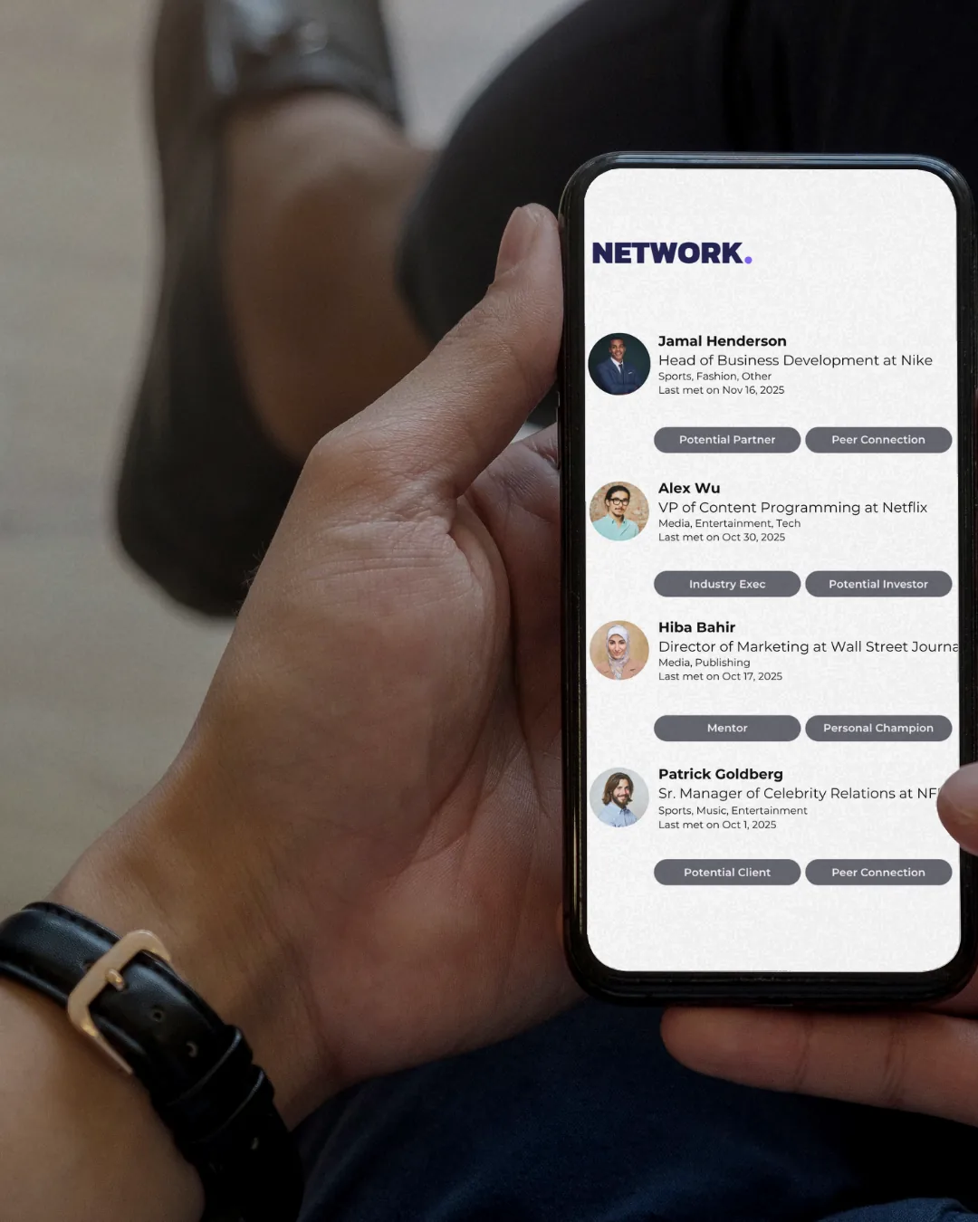 Arena connections displayed on a phone
